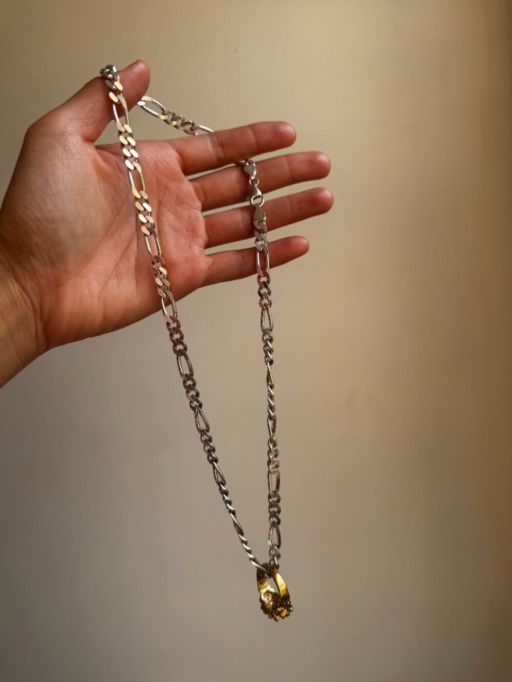 Chain with ring: Vintage Figaro 20" Chain Italy 925 with 14k HGE Nugget Ring